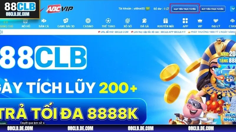 Nhấn vào mục “Nạp tiền” trên giao diện chính